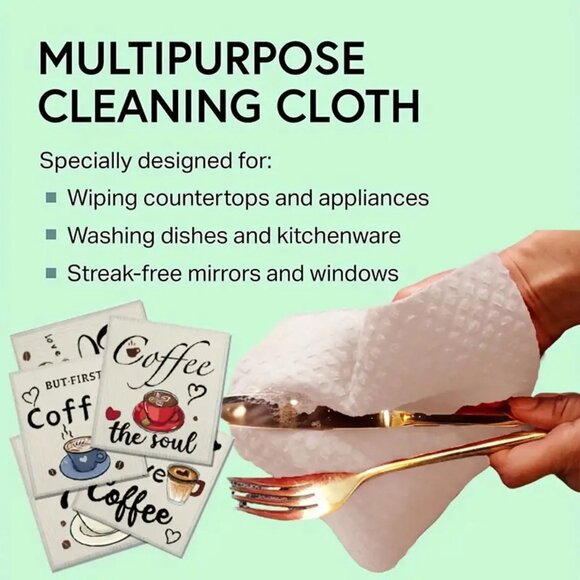 NEW Set of 5 Swedish Dishcloth - Coffee Lovers, Reusable Dishcloth, Sustainable - Picture 2 of 9